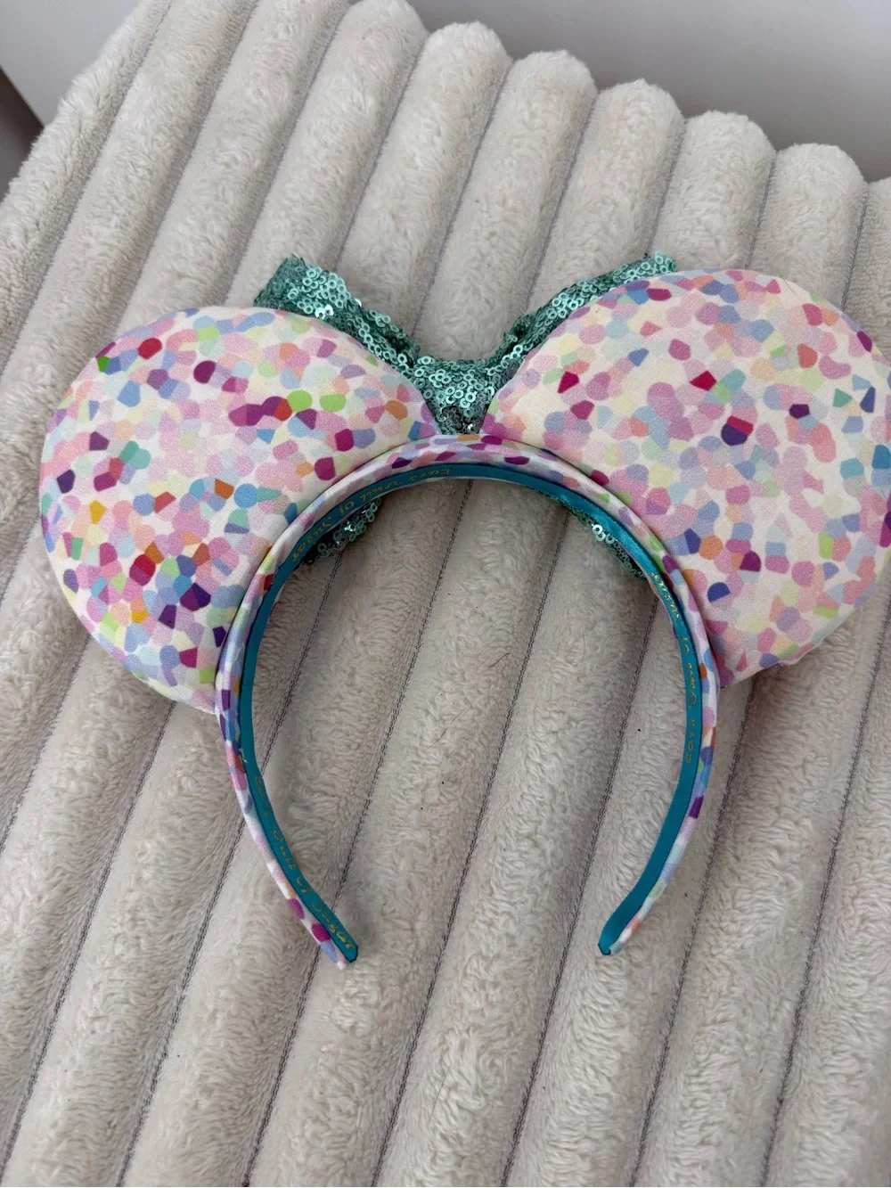 Handmade Sparkling Teal Sequin Bow Ear Headband for Kids